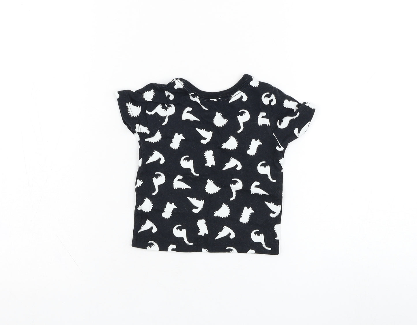 George Baby Black  Cotton Basic T-Shirt Size 0-3 Months Round Neck Pullover - Dinosaur