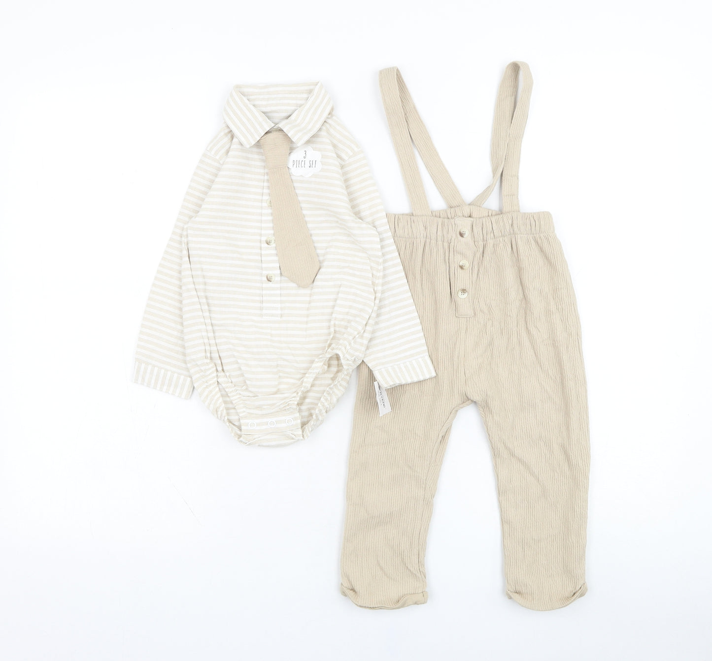George Boys Brown Striped Cotton Dungaree Outfit/Set Size 12-18 Months  Button