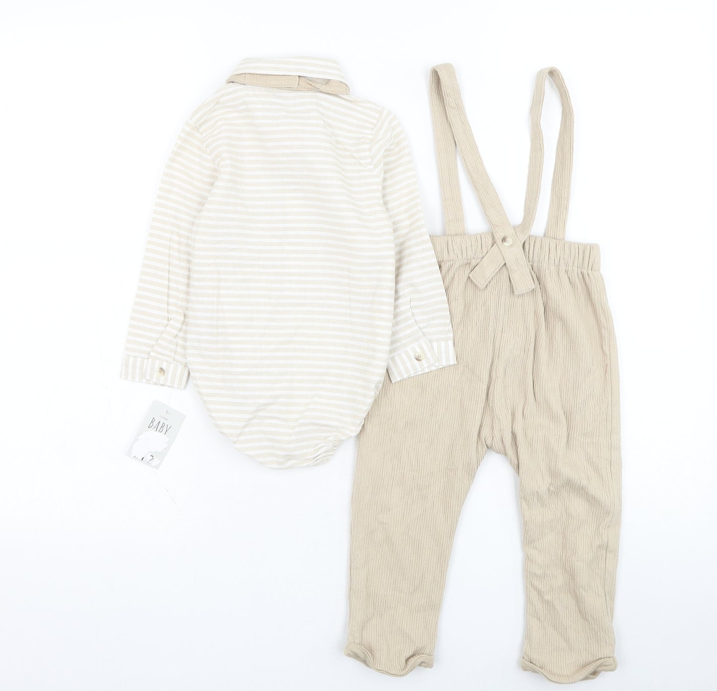 George Boys Brown Striped Cotton Dungaree Outfit/Set Size 12-18 Months  Button
