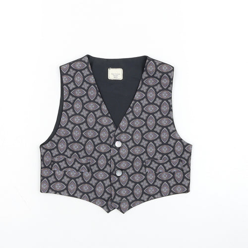 Preworn Boys Black Geometric  Jacket Waistcoat Size 3 Years  Button