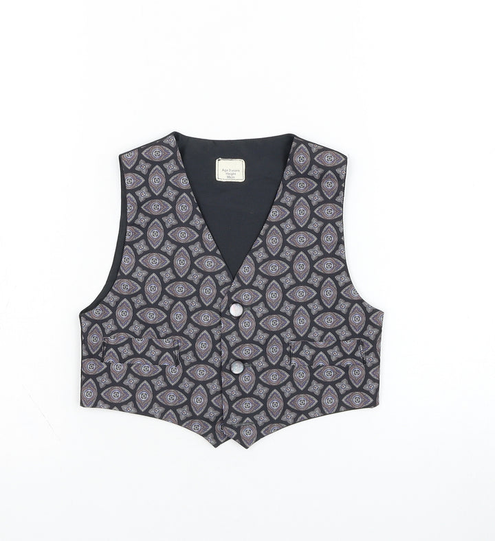 Preworn Boys Black Geometric  Jacket Waistcoat Size 3 Years  Button