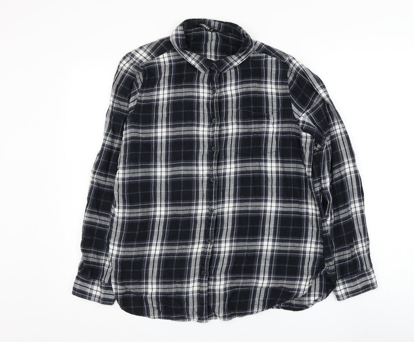 Dunnes Stores Womens Black Check Cotton Basic Button-Up Size 14 Collared