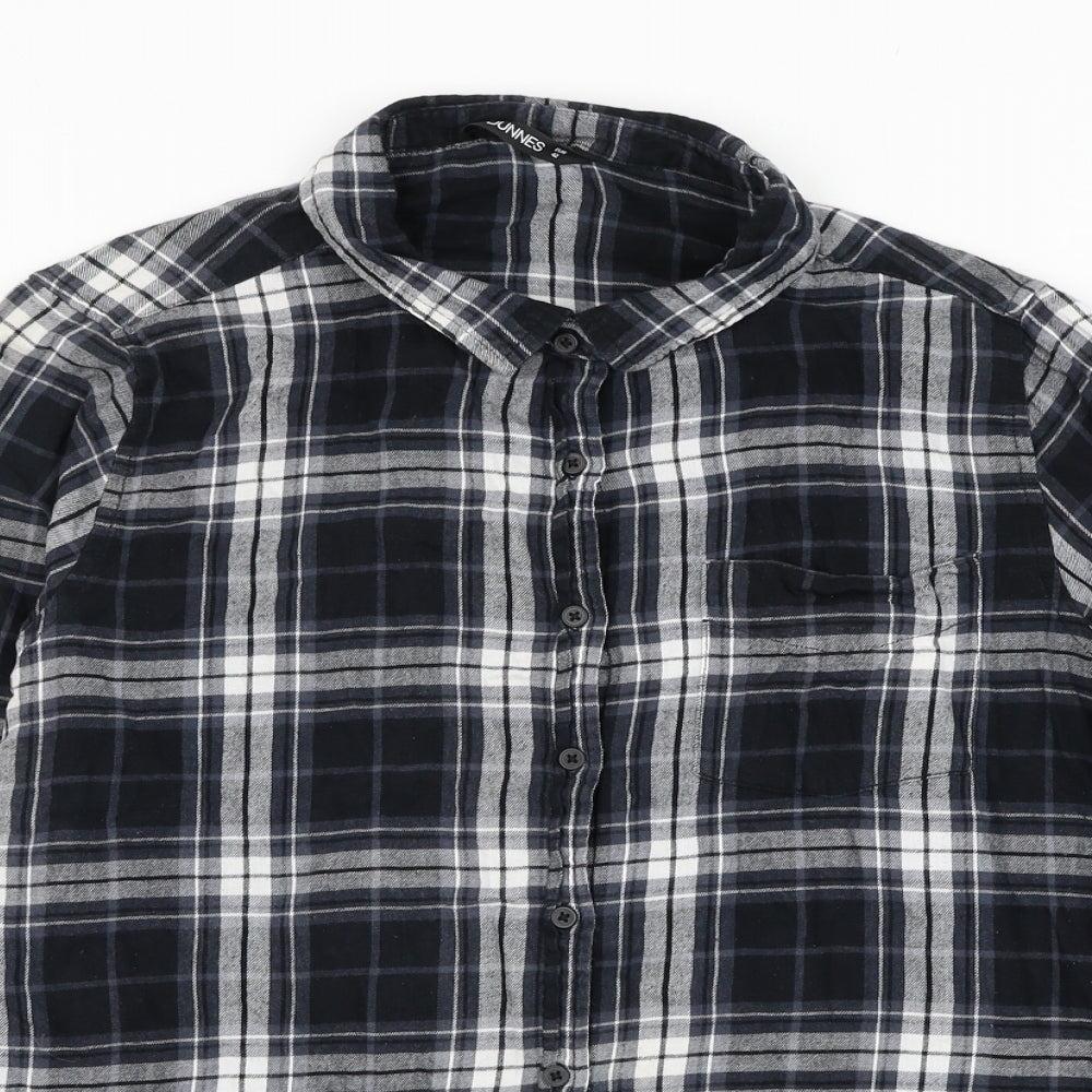 Dunnes Stores Womens Black Check Cotton Basic Button-Up Size 14 Collared