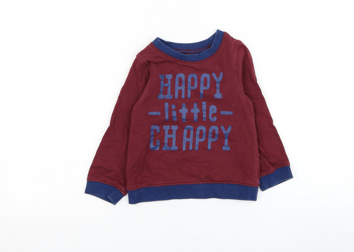 Mothercare Boys Red Cotton Pullover Sweatshirt Size 2-3 Years Pullover - Happy little chappy