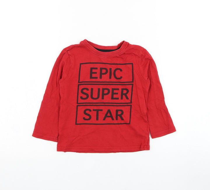 Primark Boys Red Cotton Basic T-Shirt Size 2-3 Years Round Neck Pullover - Epic Super Star
