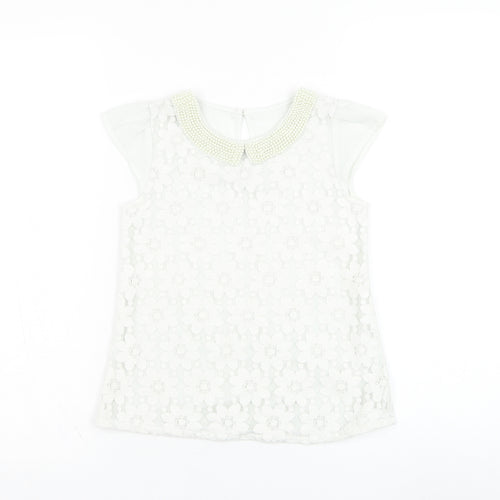 Dunnes Stores Girls Ivory  Polyester Basic Tank Size 8 Years Collared Pullover - Flower