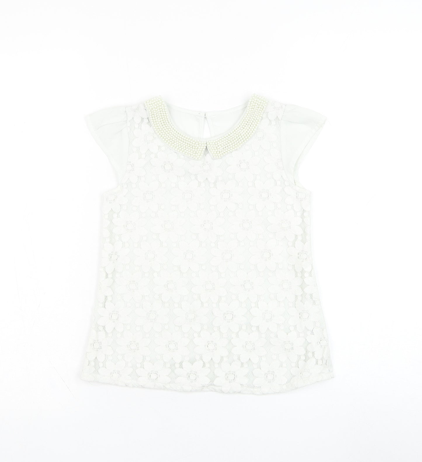 Dunnes Stores Girls Ivory  Polyester Basic Tank Size 8 Years Collared Pullover - Flower