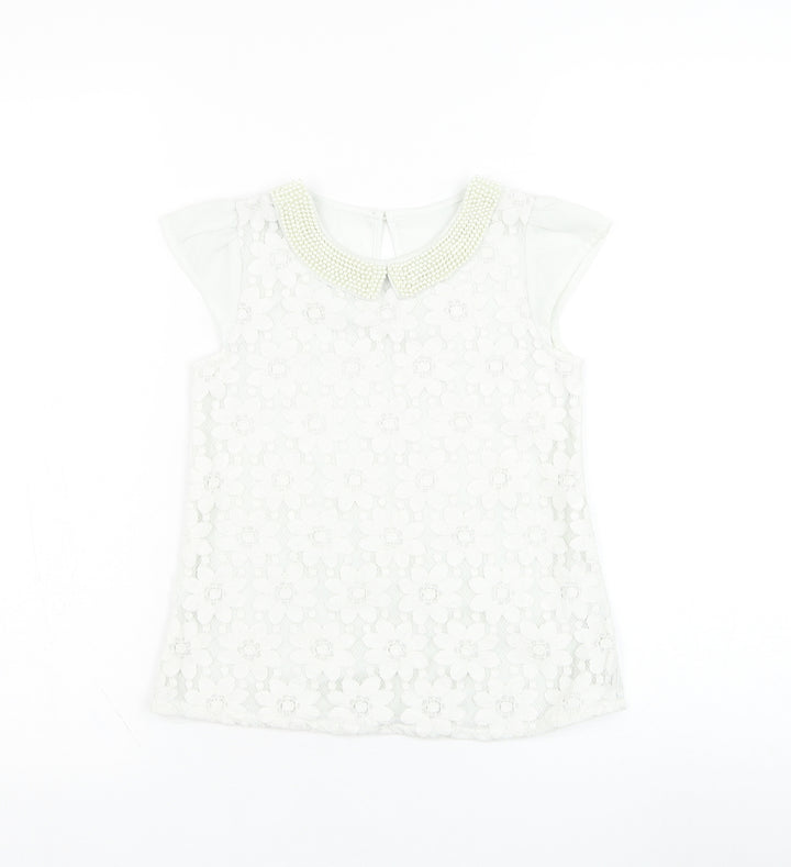Dunnes Stores Girls Ivory  Polyester Basic Tank Size 8 Years Collared Pullover - Flower