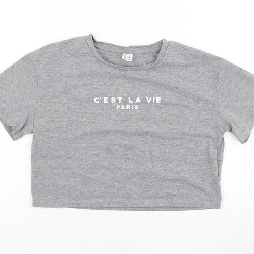 SheIn Girls Grey  Polyester Basic T-Shirt Size 12-13 Years Round Neck Pullover - C'est La Vie