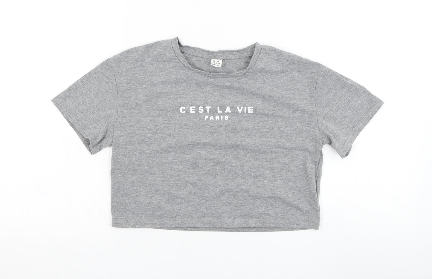 SheIn Girls Grey  Polyester Basic T-Shirt Size 12-13 Years Round Neck Pullover - C'est La Vie