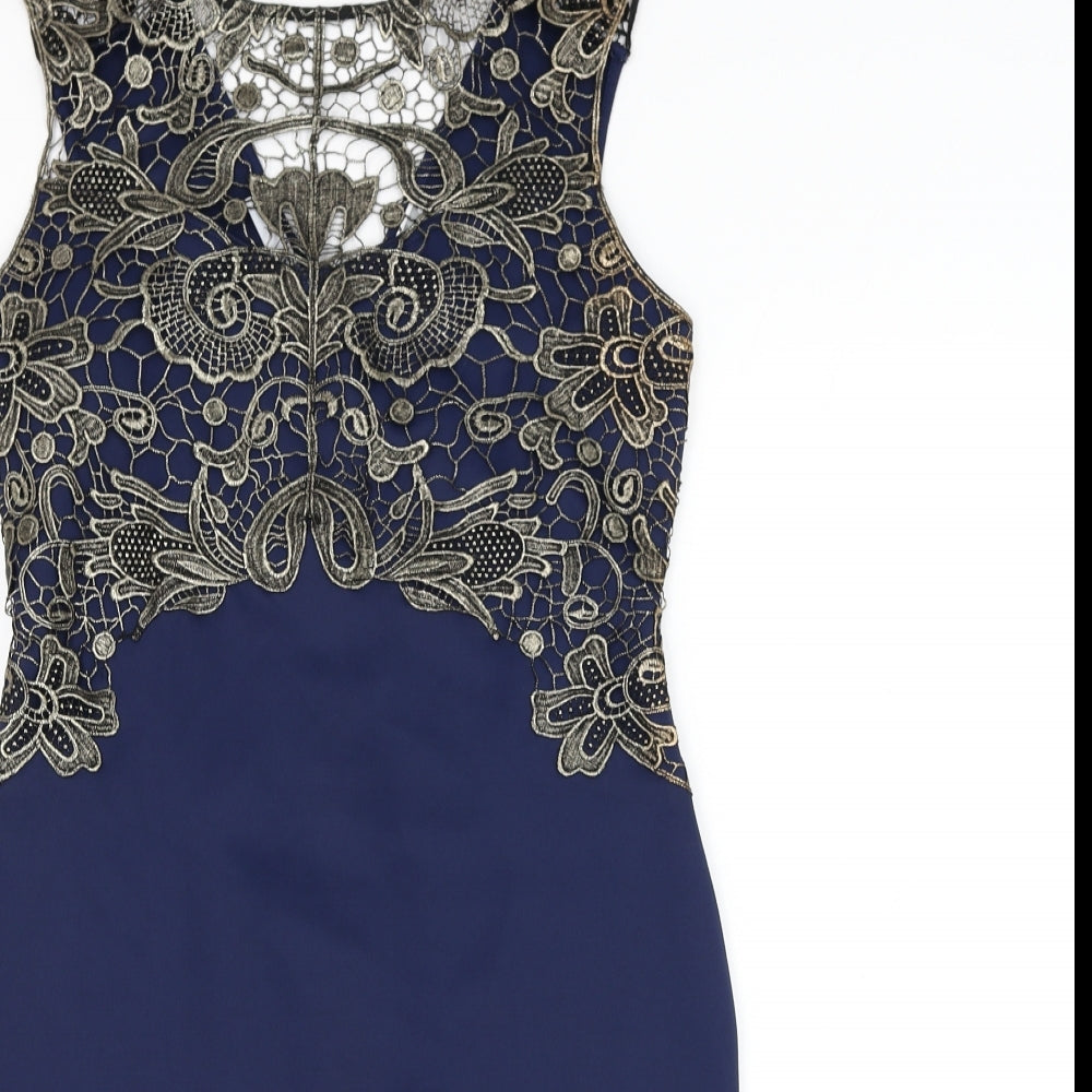 Avon Womens Blue  Polyester Pencil Dress  Size 12  Round Neck Zip