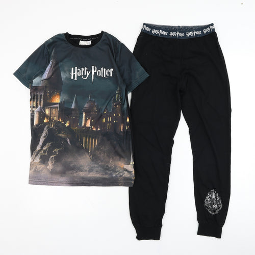 F&F Boys Black Solid Cotton  Pyjama Set Size 10-11 Years  Pullover - Harry Potter