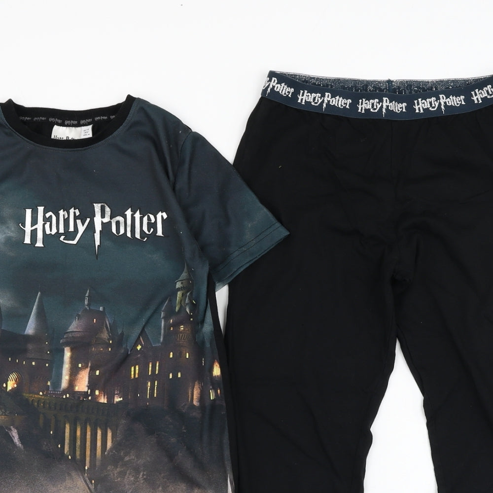 F&F Boys Black Solid Cotton  Pyjama Set Size 10-11 Years  Pullover - Harry Potter