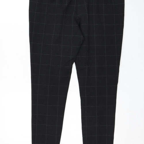 Marks and Spencer Womens Black Check Polyester Trousers  Size 14 L28 in Regular Zip