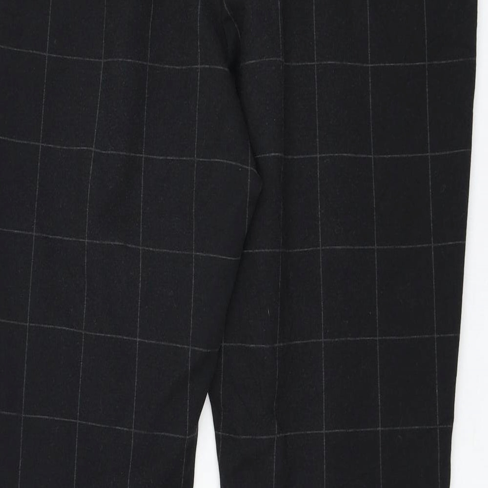 Marks and Spencer Womens Black Check Polyester Trousers  Size 14 L28 in Regular Zip