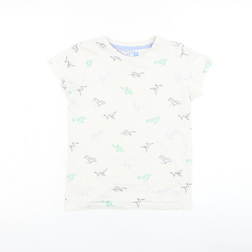 Matalan Boys White  Cotton Basic T-Shirt Size 8 Years Round Neck Pullover - Dinosaur