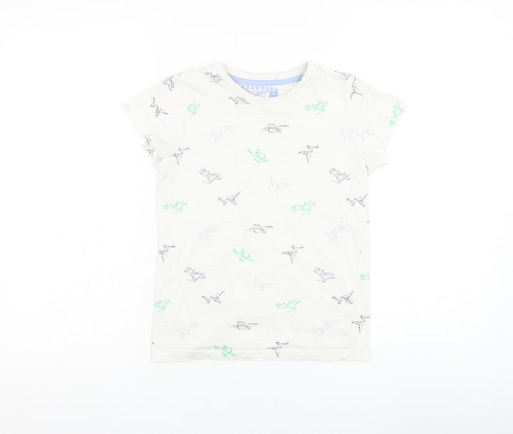 Matalan Boys White Cotton Basic T-Shirt Size 8 Years Round Neck Pullover - Dinosaur