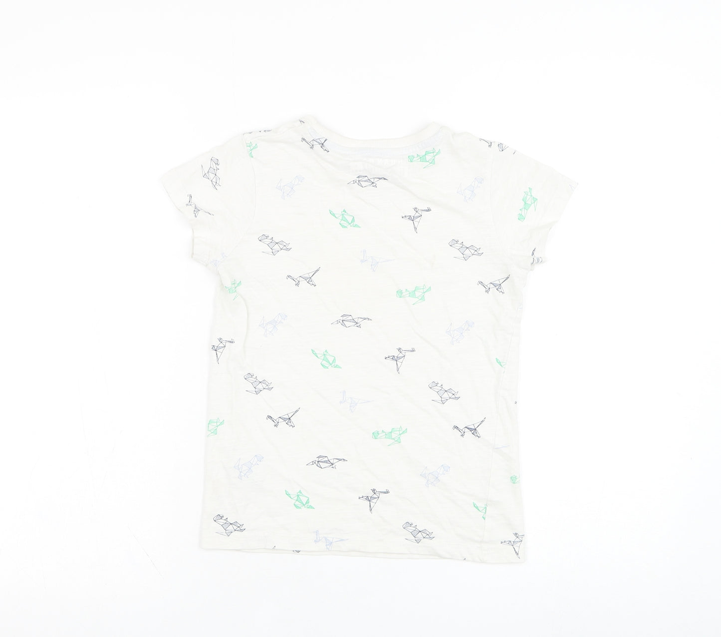 Matalan Boys White  Cotton Basic T-Shirt Size 8 Years Round Neck Pullover - Dinosaur