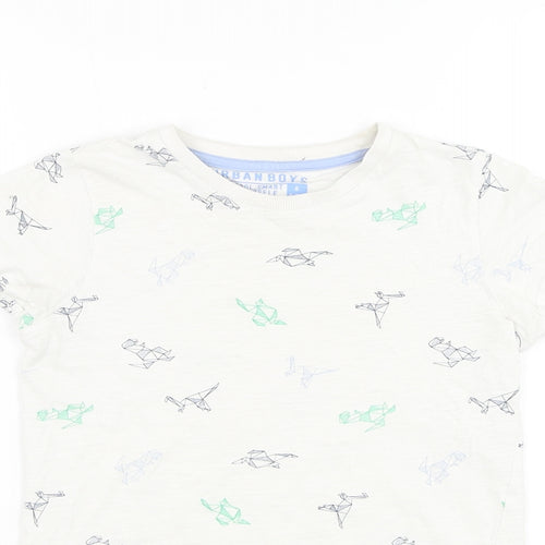 Matalan Boys White  Cotton Basic T-Shirt Size 8 Years Round Neck Pullover - Dinosaur