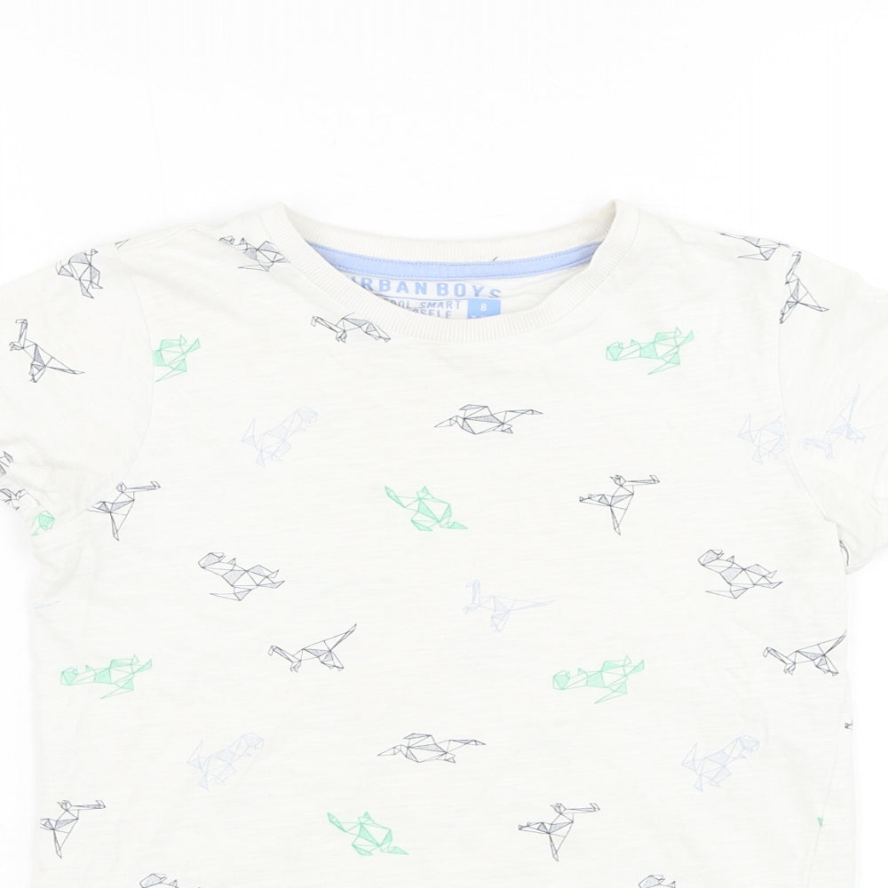 Matalan Boys White  Cotton Basic T-Shirt Size 8 Years Round Neck Pullover - Dinosaur