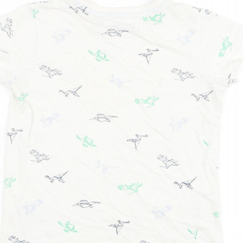 Matalan Boys White  Cotton Basic T-Shirt Size 8 Years Round Neck Pullover - Dinosaur