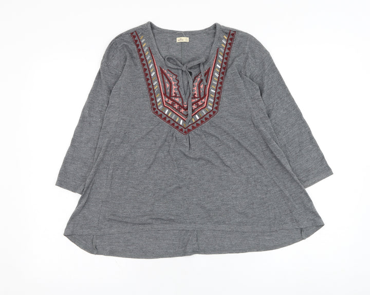 Hollister Womens Grey  Polyester Basic Blouse Size S Round Neck