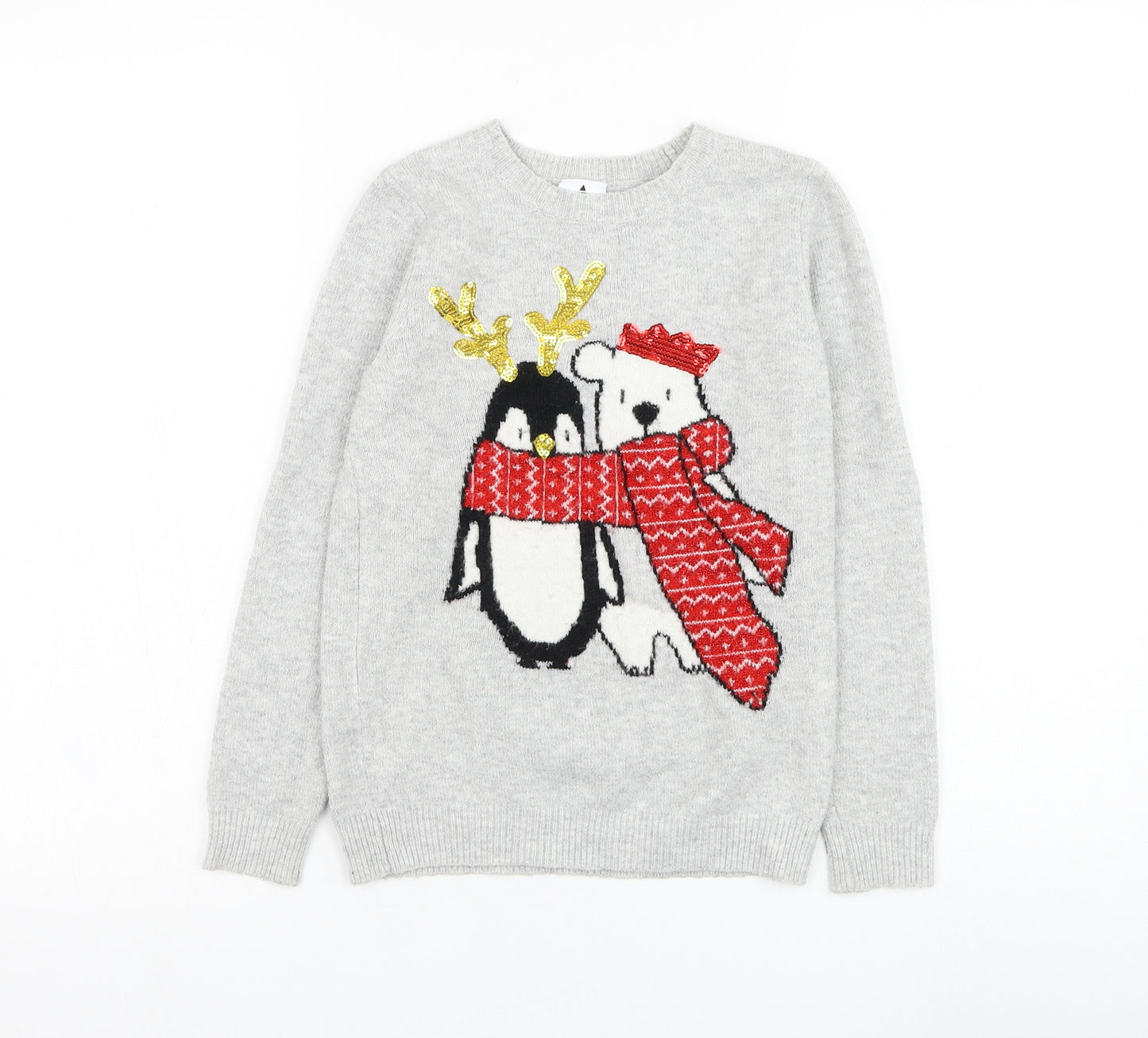 George Girls Grey Round Neck  Polyester Pullover Jumper Size 8-9 Years  Pullover - Christmas, Penguin, Polar bear
