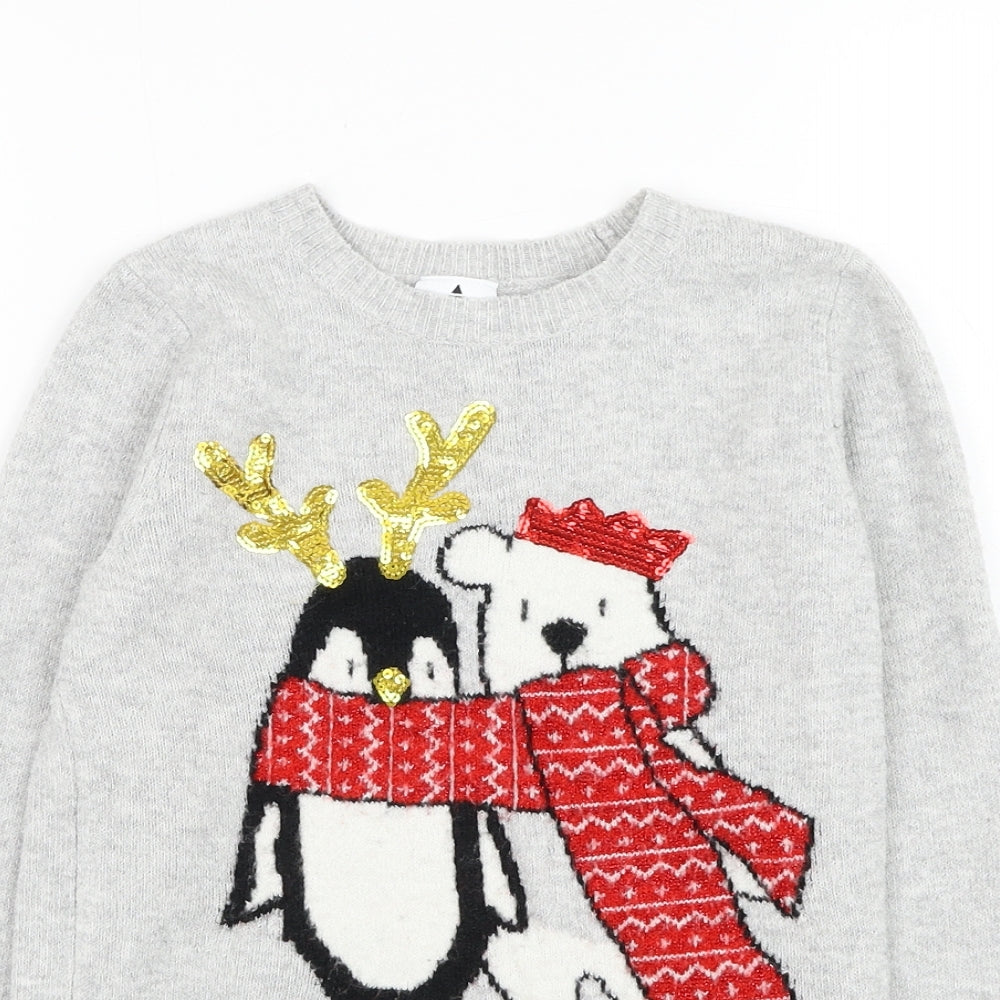 George Girls Grey Round Neck  Polyester Pullover Jumper Size 8-9 Years  Pullover - Christmas, Penguin, Polar bear