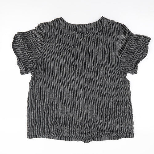 NEXT Womens Black Striped Linen Jersey Button-Up Size 14 V-Neck