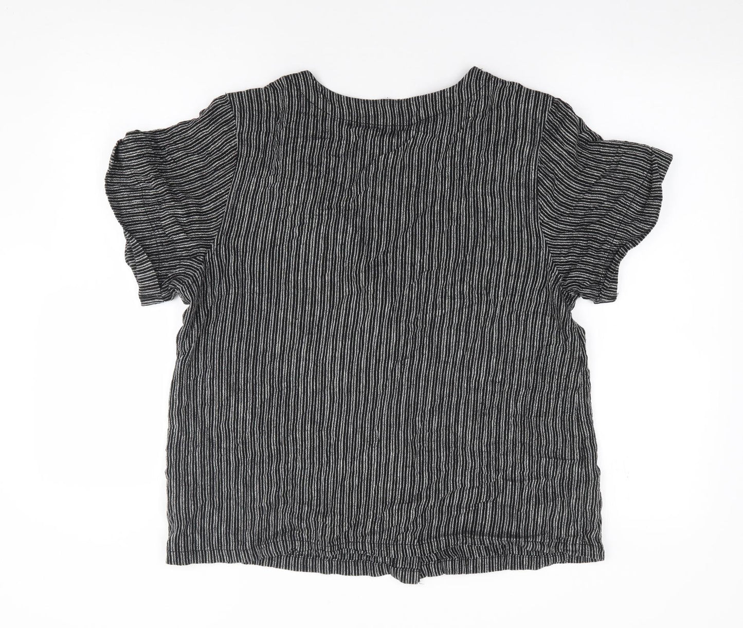 NEXT Womens Black Striped Linen Jersey Button-Up Size 14 V-Neck