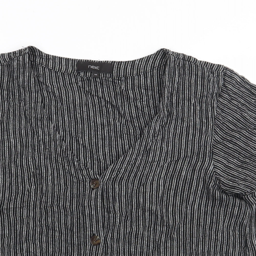 NEXT Womens Black Striped Linen Jersey Button-Up Size 14 V-Neck