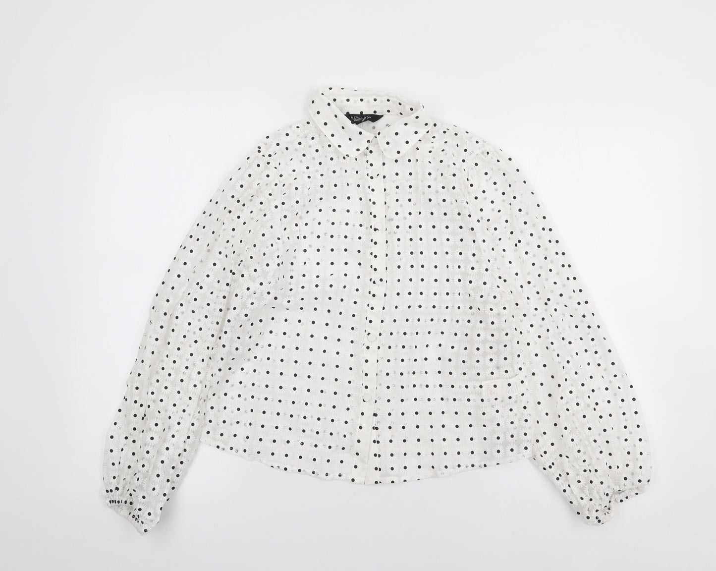 New Look Womens Ivory Polka Dot Viscose Jersey Button-Up Size 10 Collared - Daisy