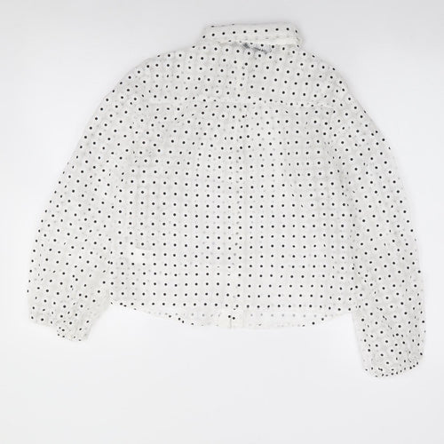New Look Womens Ivory Polka Dot Viscose Jersey Button-Up Size 10 Collared - Daisy