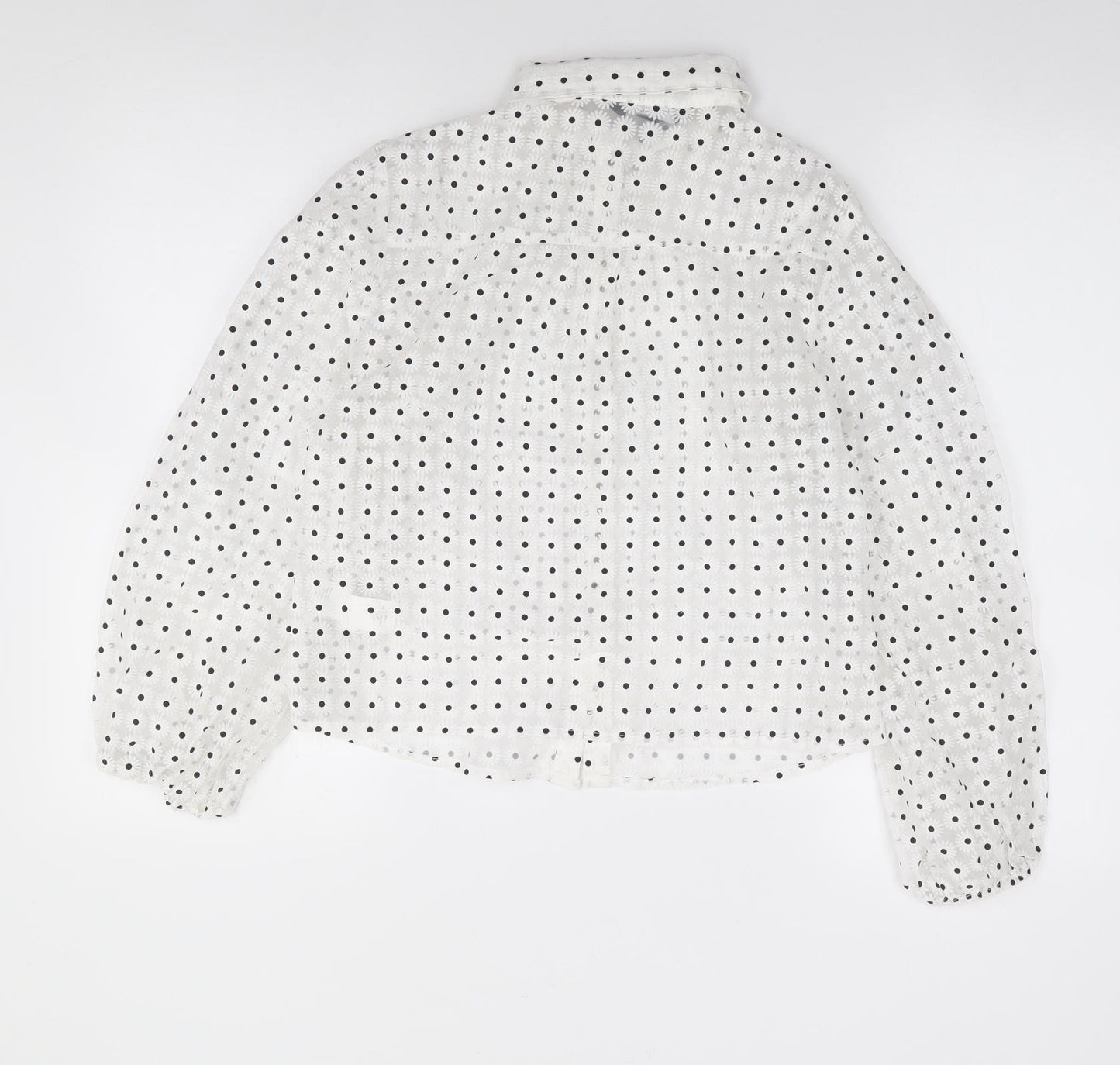 New Look Womens Ivory Polka Dot Viscose Jersey Button-Up Size 10 Collared - Daisy