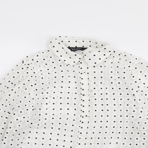 New Look Womens Ivory Polka Dot Viscose Jersey Button-Up Size 10 Collared - Daisy