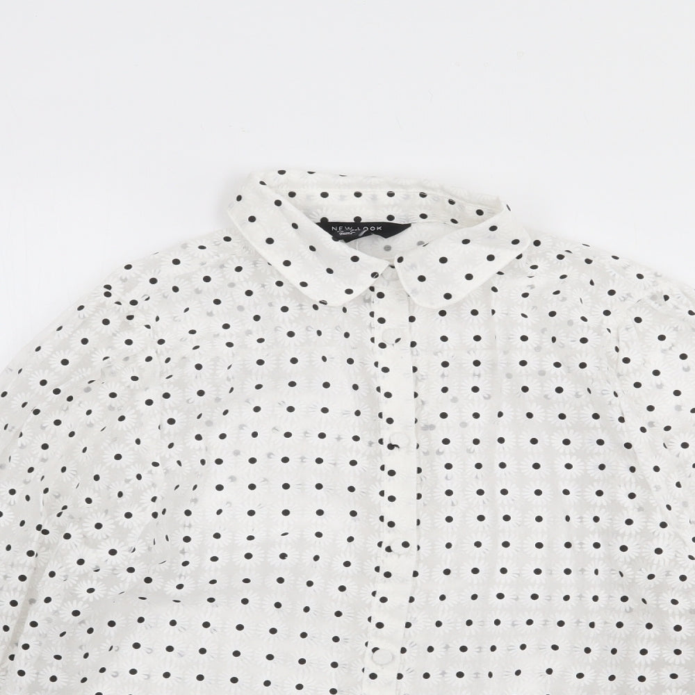 New Look Womens Ivory Polka Dot Viscose Jersey Button-Up Size 10 Collared - Daisy