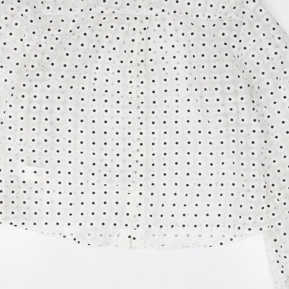 New Look Womens Ivory Polka Dot Viscose Jersey Button-Up Size 10 Collared - Daisy
