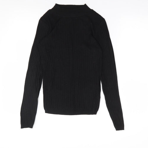 Primark Womens Black  Polyester Basic T-Shirt Size S Mock Neck - Ribbed