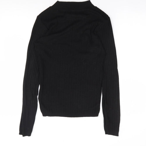 Primark Womens Black  Polyester Basic T-Shirt Size S Mock Neck - Ribbed