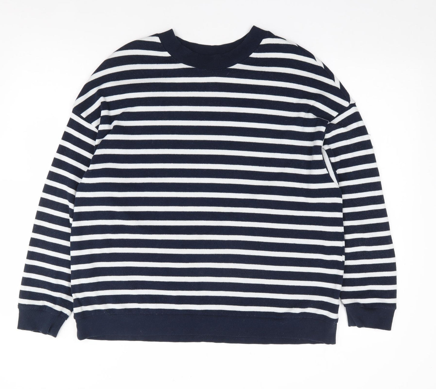 Marks and Spencer Womens Blue Crew Neck Striped Polyester Pullover Jumper Size 16