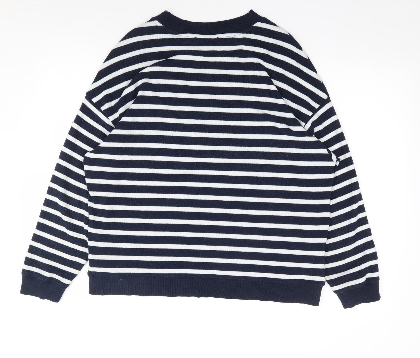 Marks and Spencer Womens Blue Crew Neck Striped Polyester Pullover Jumper Size 16