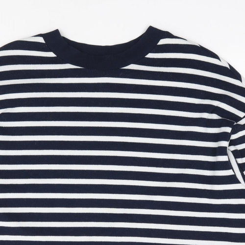 Marks and Spencer Womens Blue Crew Neck Striped Polyester Pullover Jumper Size 16