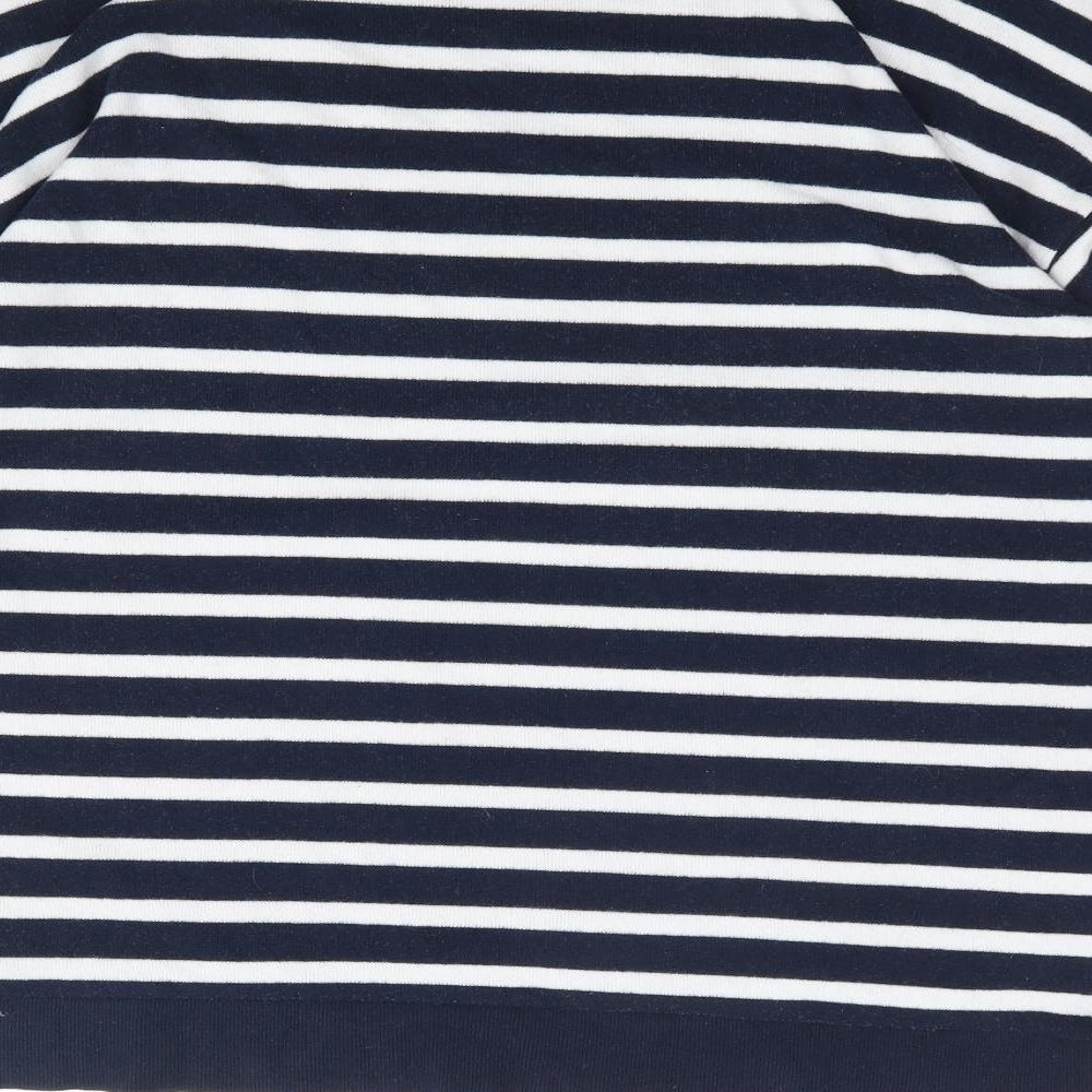 Marks and Spencer Womens Blue Crew Neck Striped Polyester Pullover Jumper Size 16