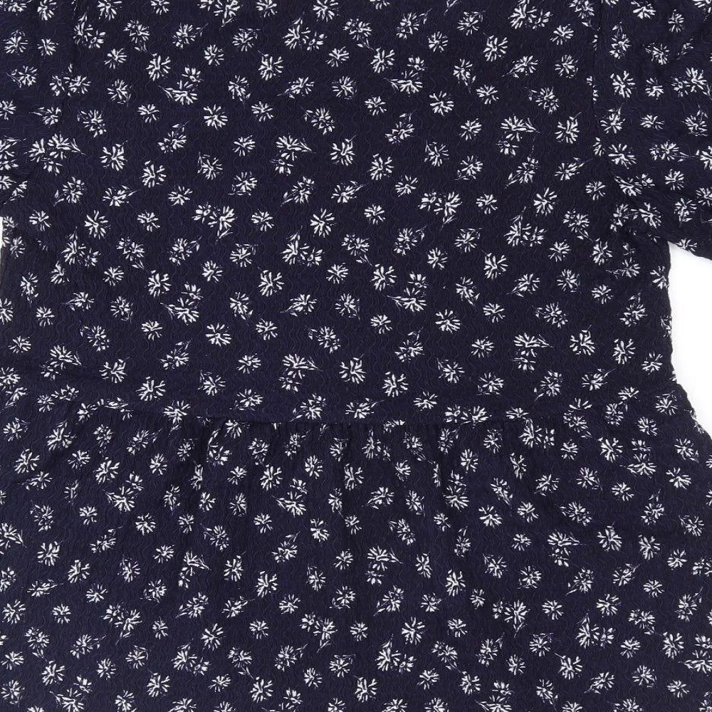 F&F Womens Blue Floral Polyester Jersey T-Shirt Size 10 Square Neck