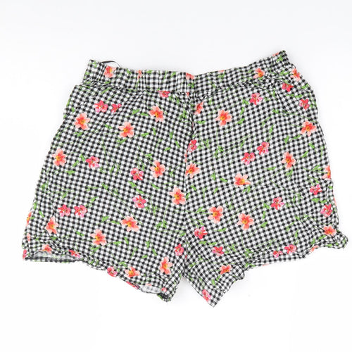 F&F Womens Multicoloured Check Viscose Hot Pants Shorts Size 10  Regular Drawstring