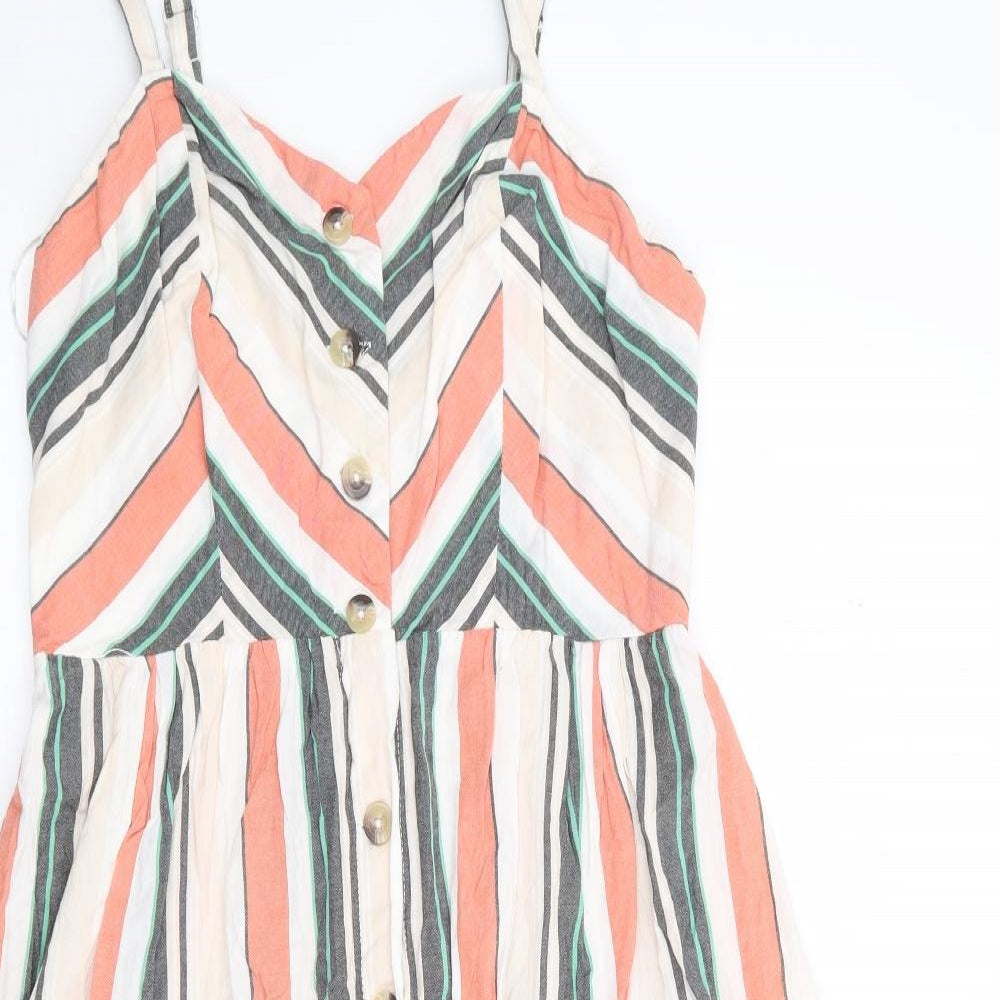 Primark Womens Multicoloured Striped 100% Cotton Fit & Flare  Size 10  V-Neck Pullover