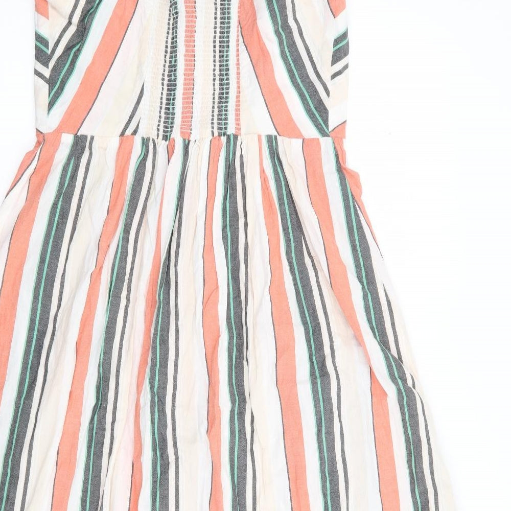 Primark Womens Multicoloured Striped 100% Cotton Fit & Flare  Size 10  V-Neck Pullover