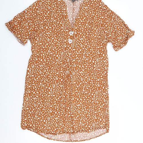 Primark Womens Brown Animal Print Viscose Shift  Size 6  V-Neck Pullover