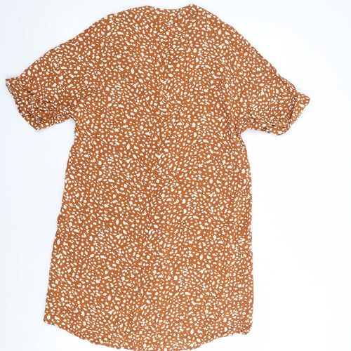 Primark Womens Brown Animal Print Viscose Shift  Size 6  V-Neck Pullover