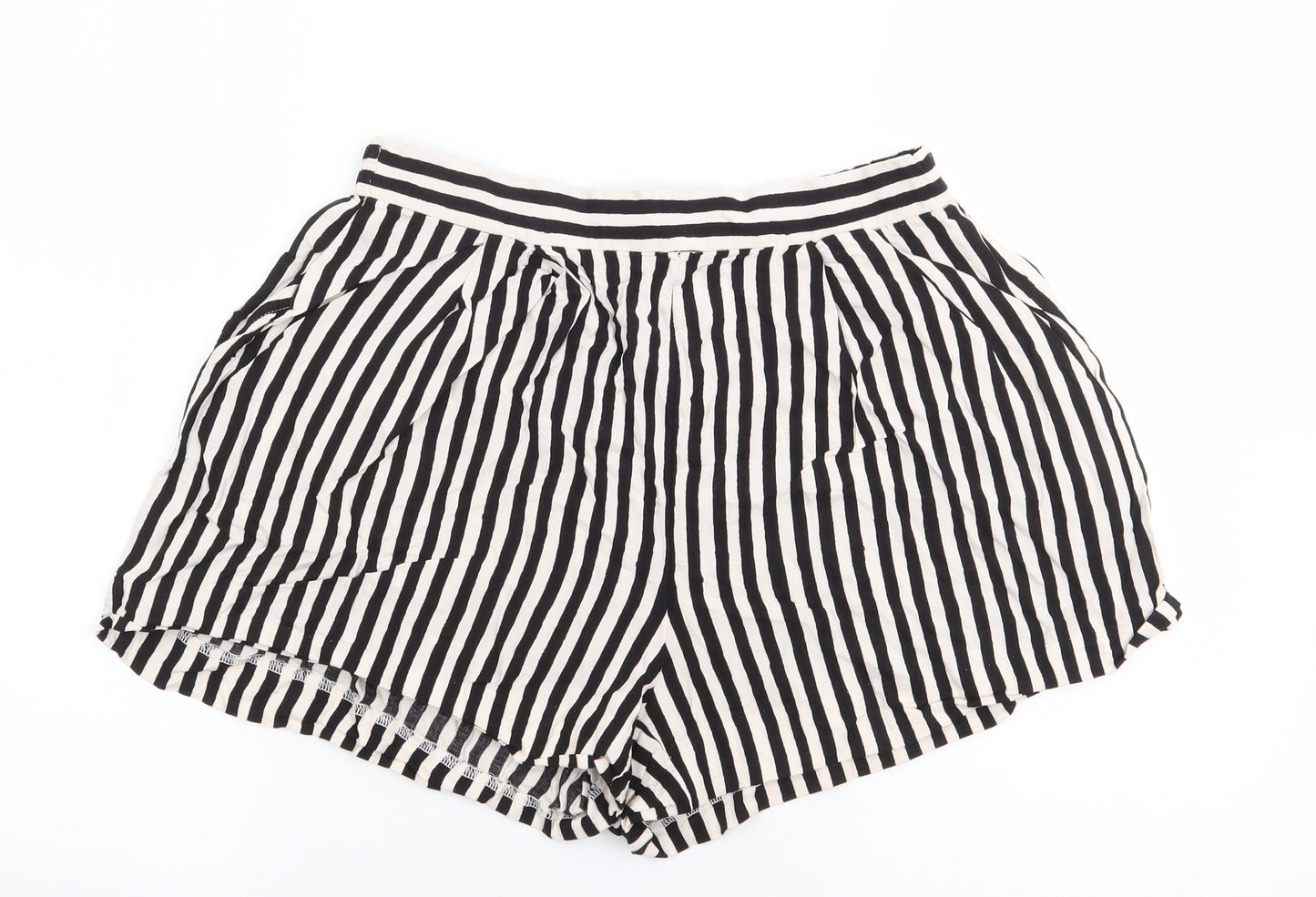 H&M Womens Black Striped Viscose Hot Pants Shorts Size 10  Regular